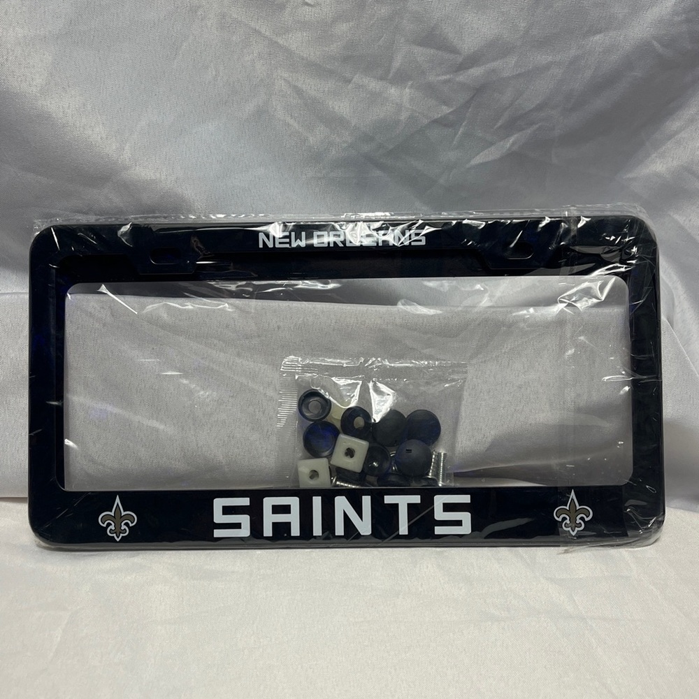 2pcs New Orleans Saints Black Metal License Plate Frame NEW W/HARDWARE